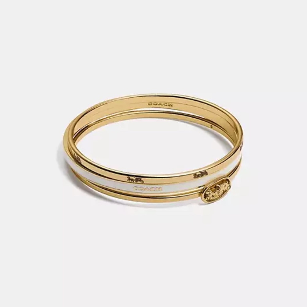 NWT! Coach set of 3 bangle bracelets. Gorgeous set in gold, white + Gift wrap - Picture 4 of 16